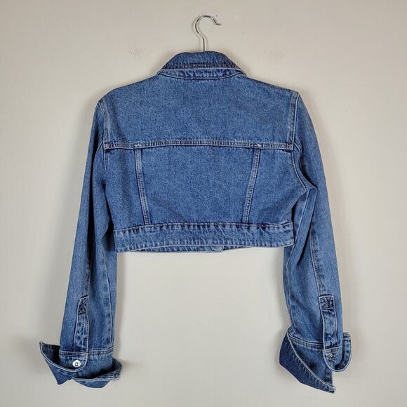 Zara Denim Jacket Womens Small Blue Jean Crop Cuffs Blogger Favorite 9374/271 - Picture 3 of 12